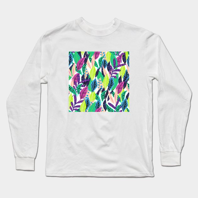 Colorful leaves illustration Long Sleeve T-Shirt by Pop Cult Store